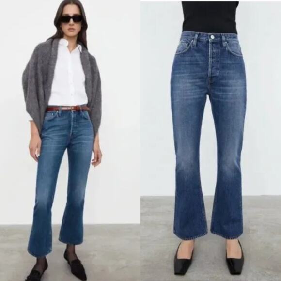 Toteme Cropped Kick Flare Denim Rigid Denim Jeans Size 29 - Picture 1 of 8